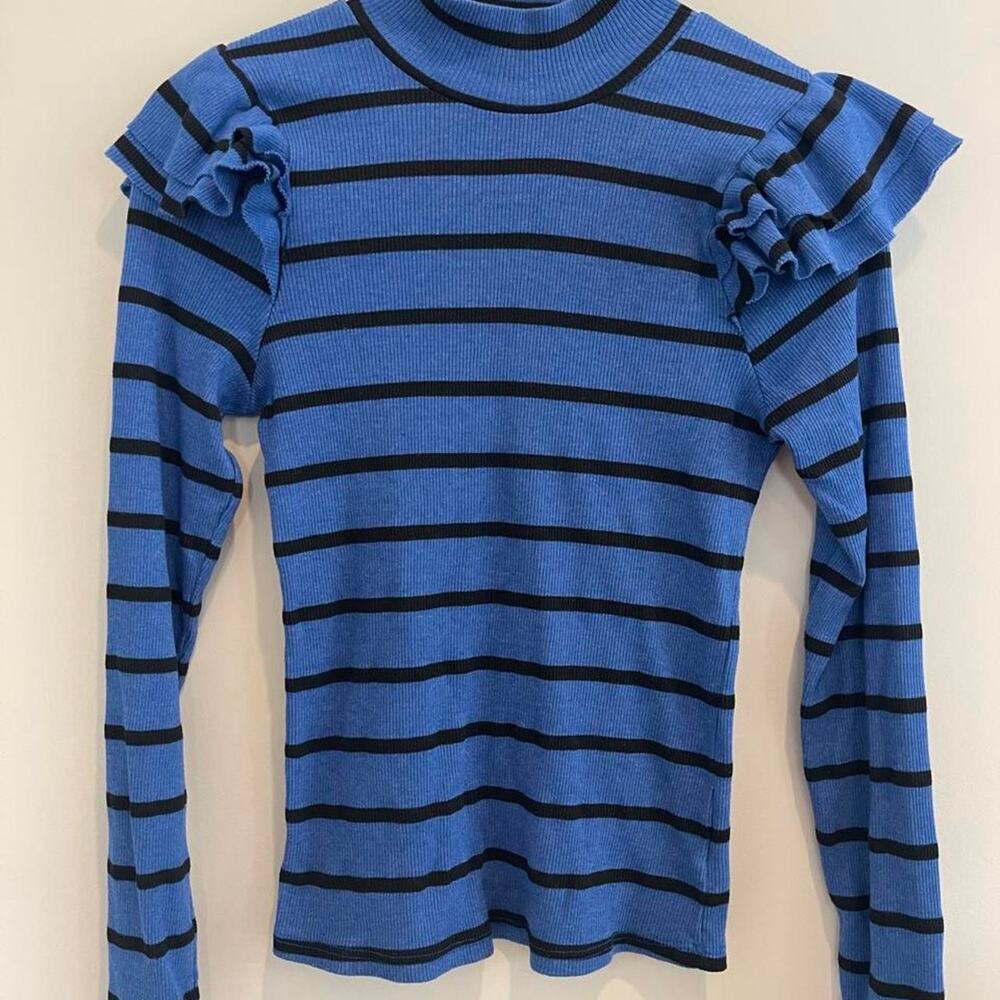 t.la Anthropologie Blue & Black Striped Top Size M